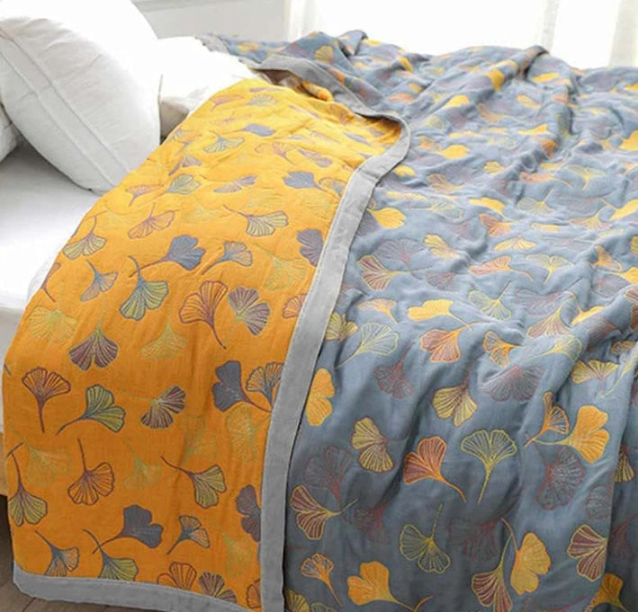 Ginkgo Leaf Quilted Throw Blanket