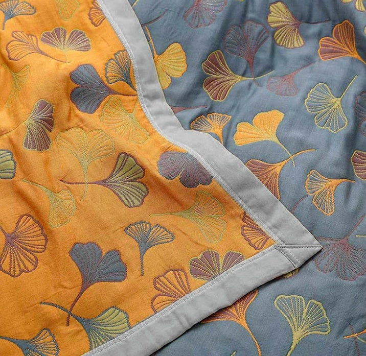 Ginkgo Leaf Quilted Throw Blanket