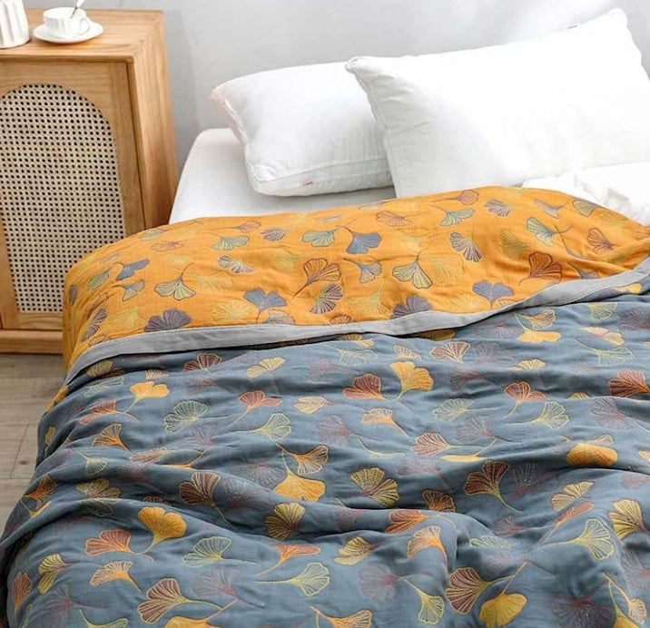 Ginkgo Leaf Quilted Throw Blanket