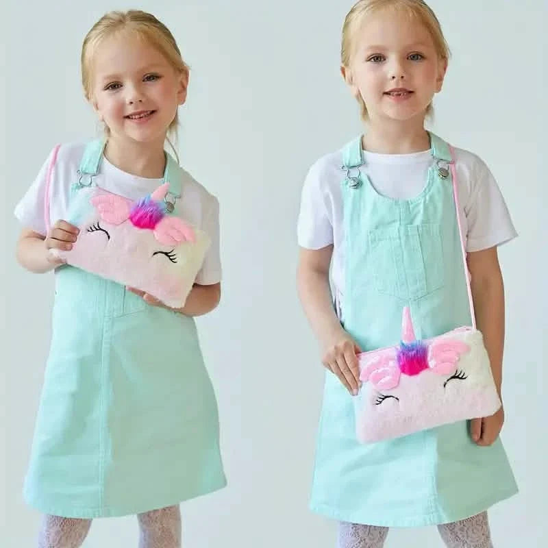 Girls Cute Sequin Plush Unicorn Tie Dye Bag