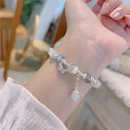 Glass Cat Eye Stone Beaded Bracelet with Butterfly Charm