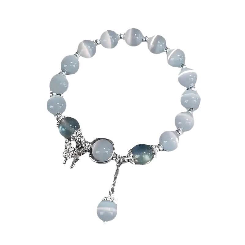 Glass Cat Eye Stone Beaded Bracelet with Butterfly Charm