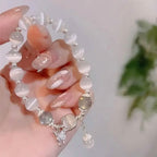 Glass Cat Eye Stone Beaded Bracelet with Butterfly Charm