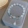 Glass Cat Eye Stone Beaded Bracelet with Butterfly Charm