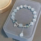Glass Cat Eye Stone Beaded Bracelet with Butterfly Charm