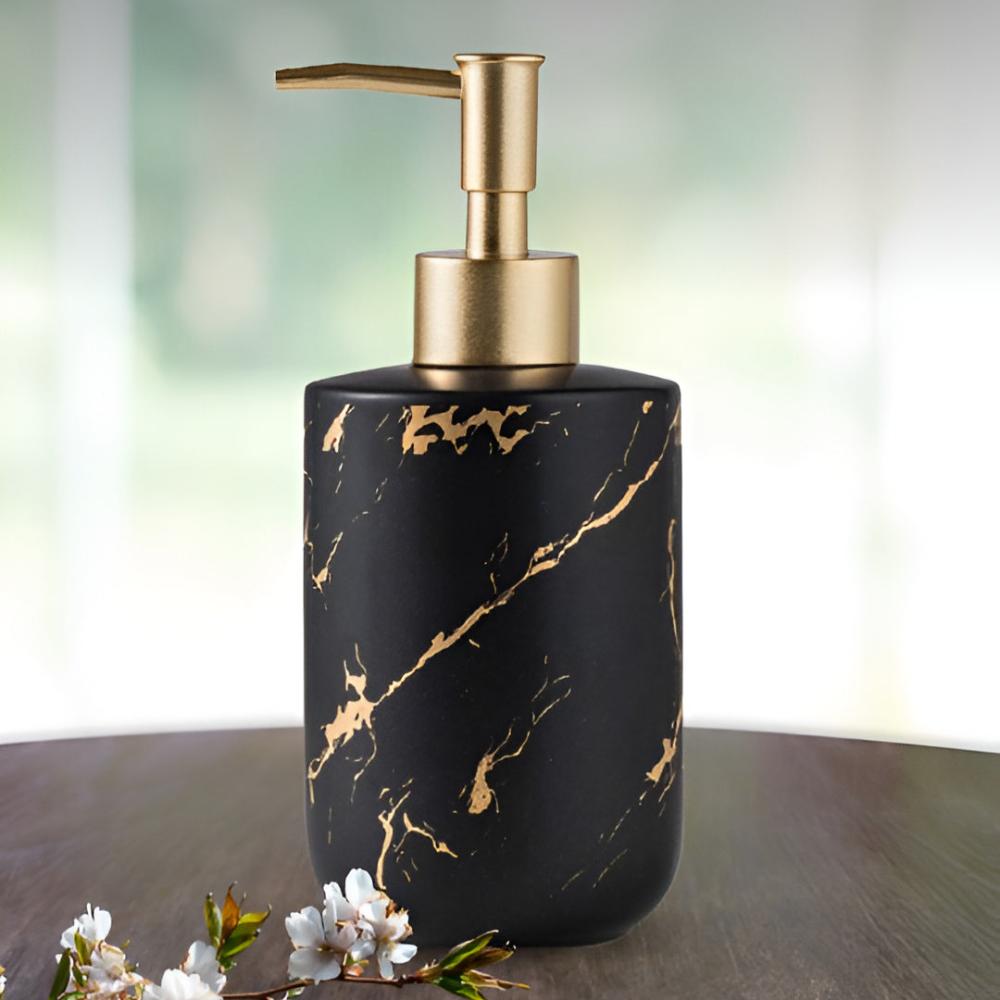Marble Finish Soap Dispenser with Gold Accents