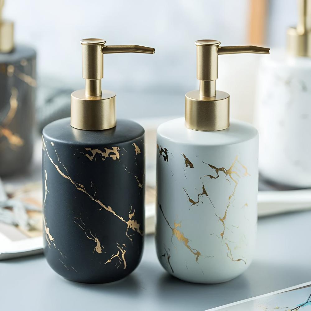 Marble Finish Soap Dispenser with Gold Accents