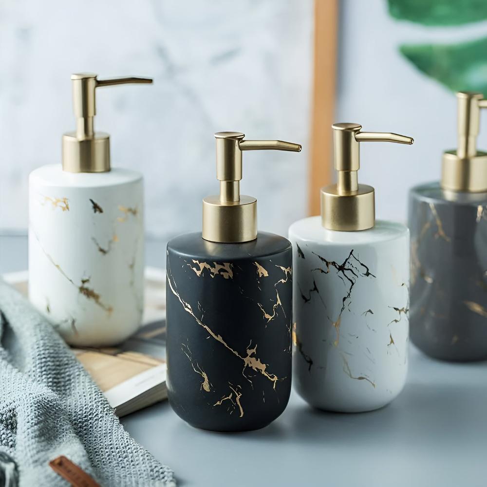 Marble Finish Soap Dispenser with Gold Accents