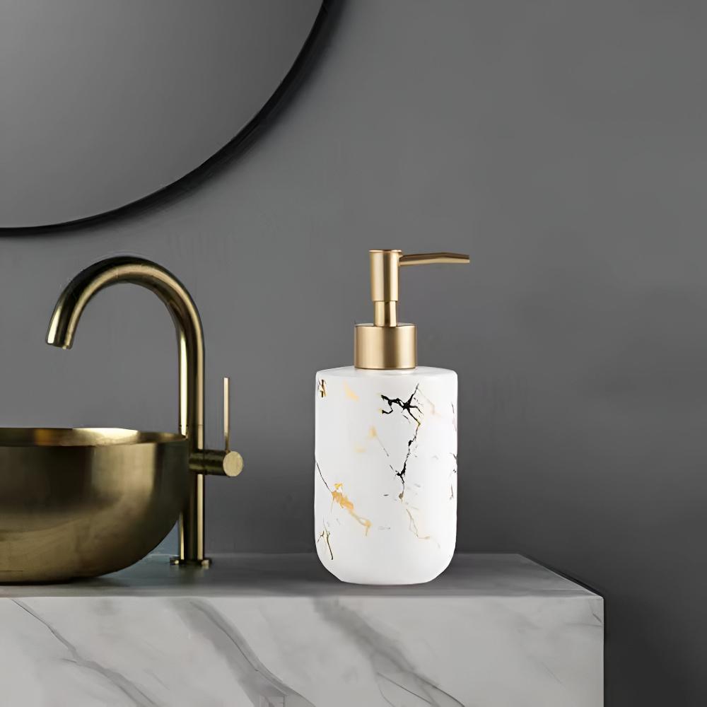 Marble Finish Soap Dispenser with Gold Accents