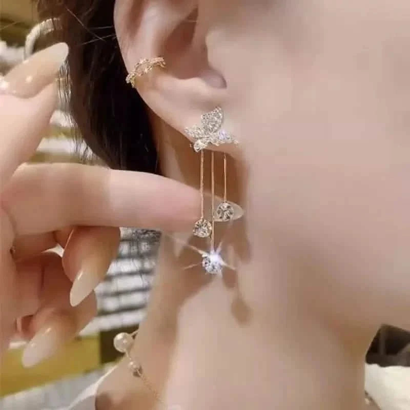 Golden-Tone Alloy Zirconia Dangle Earrings