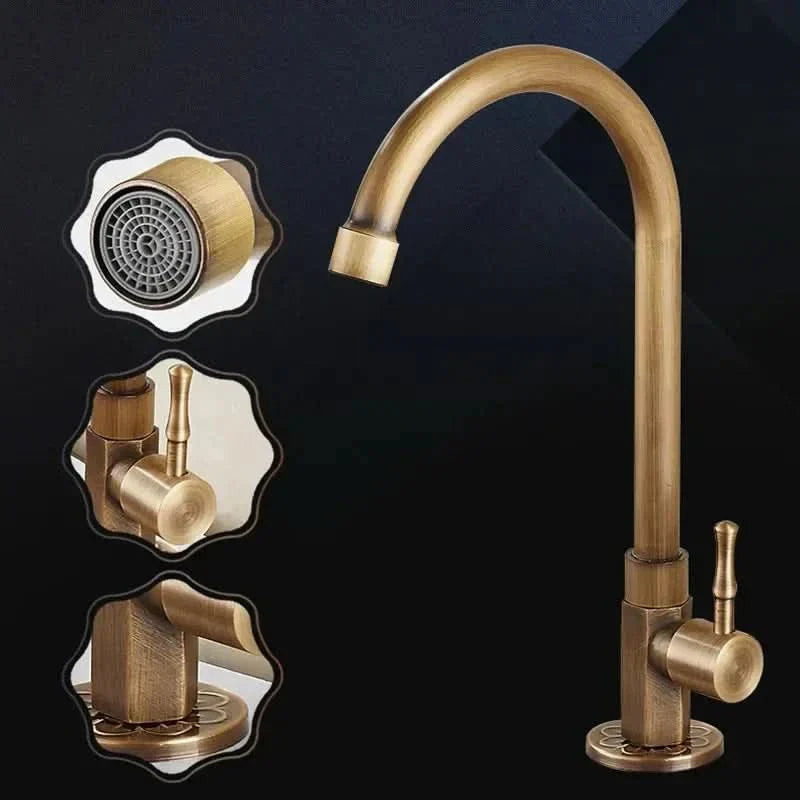 GOLDENSWAN – Antique Brass Swan Neck Faucet for Kitchen & Bathroom