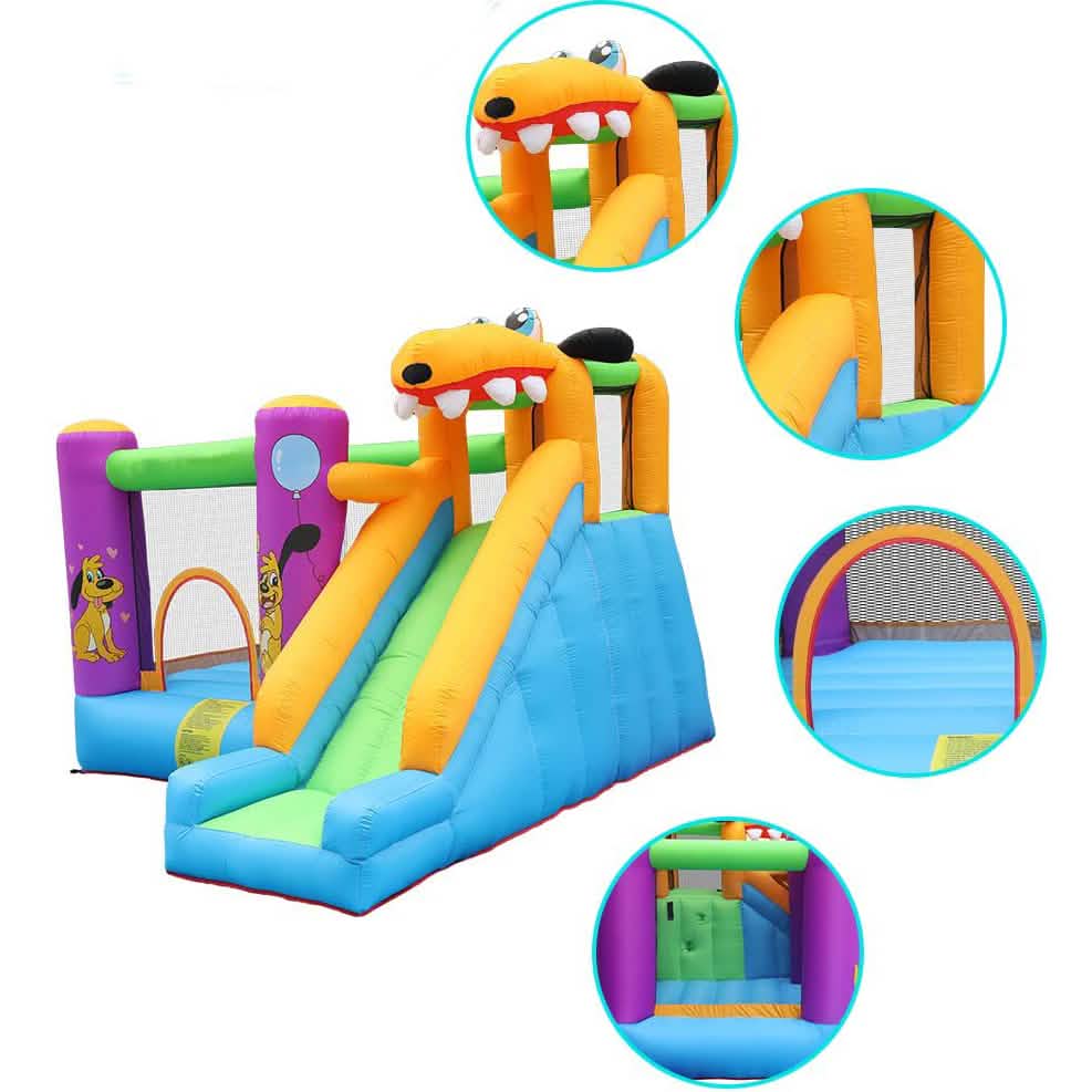 Green Dog Bouncy Castle House Slide and Jump 450W Blower
