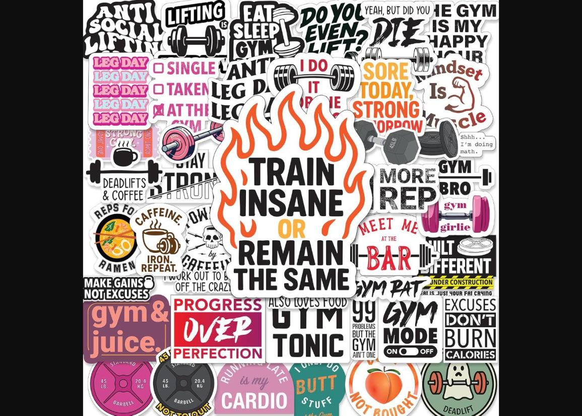 Gym Stickers 45 Pack - Workout Stickers for Water Bottle, Fitness Planner Stickers, Exercise Motivation Stickers - Waterproof Glossy Vinyl Aesthetic Stickers for Laptop, Gym Decor, Fitness Gifts