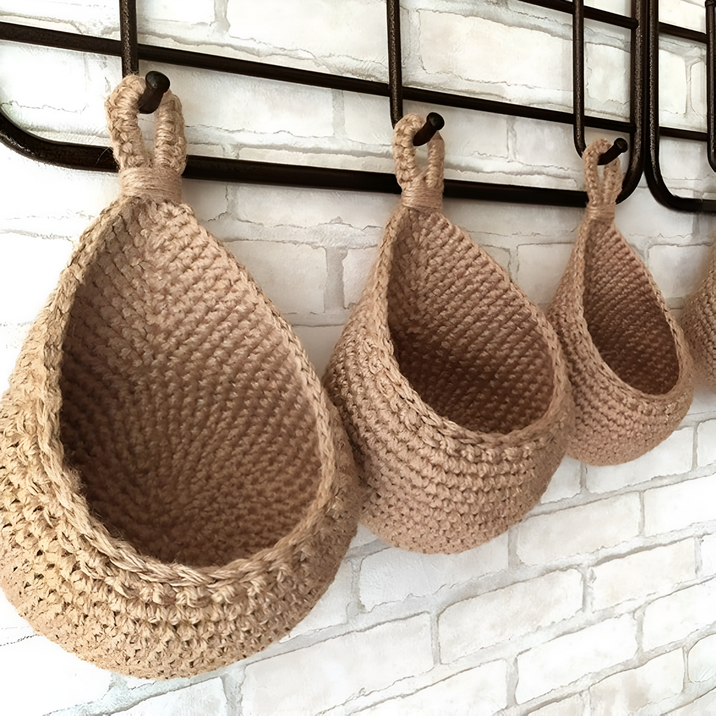 Jute Boho Wall Basket Organizer