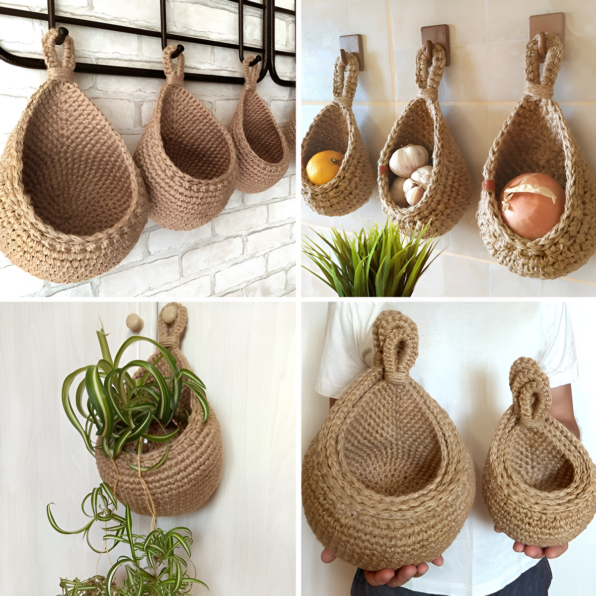 Jute Boho Wall Basket Organizer