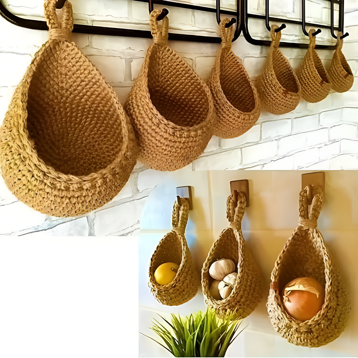 Jute Boho Wall Basket Organizer