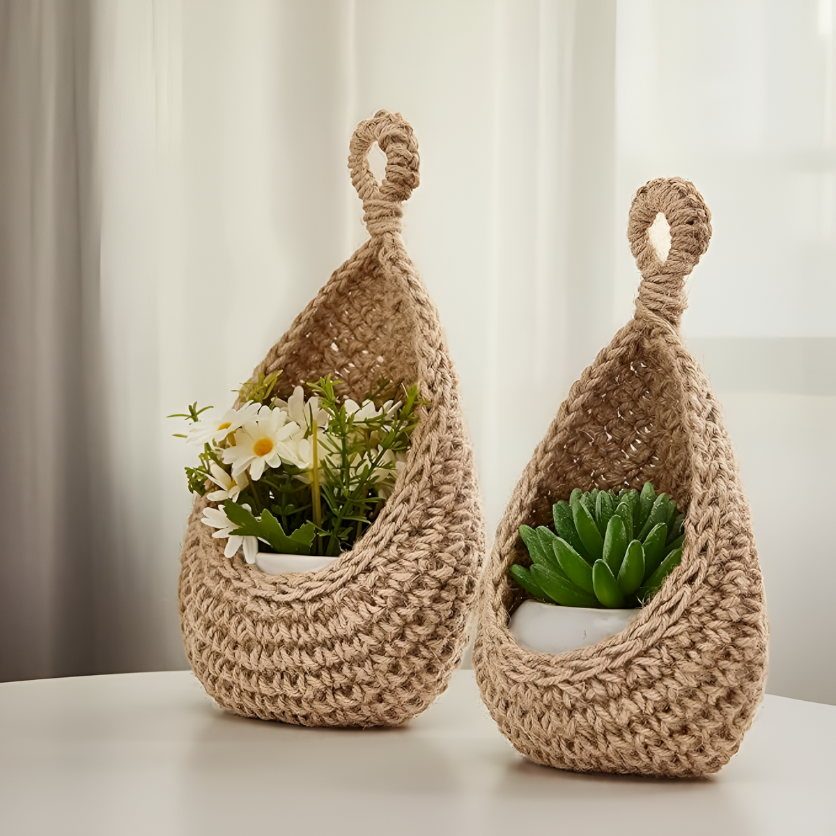 Jute Boho Wall Basket Organizer