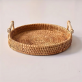 Woven Rattan Round Tray with Handles