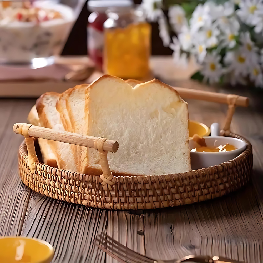 Woven Rattan Round Tray with Handles