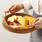Woven Rattan Round Tray with Handles