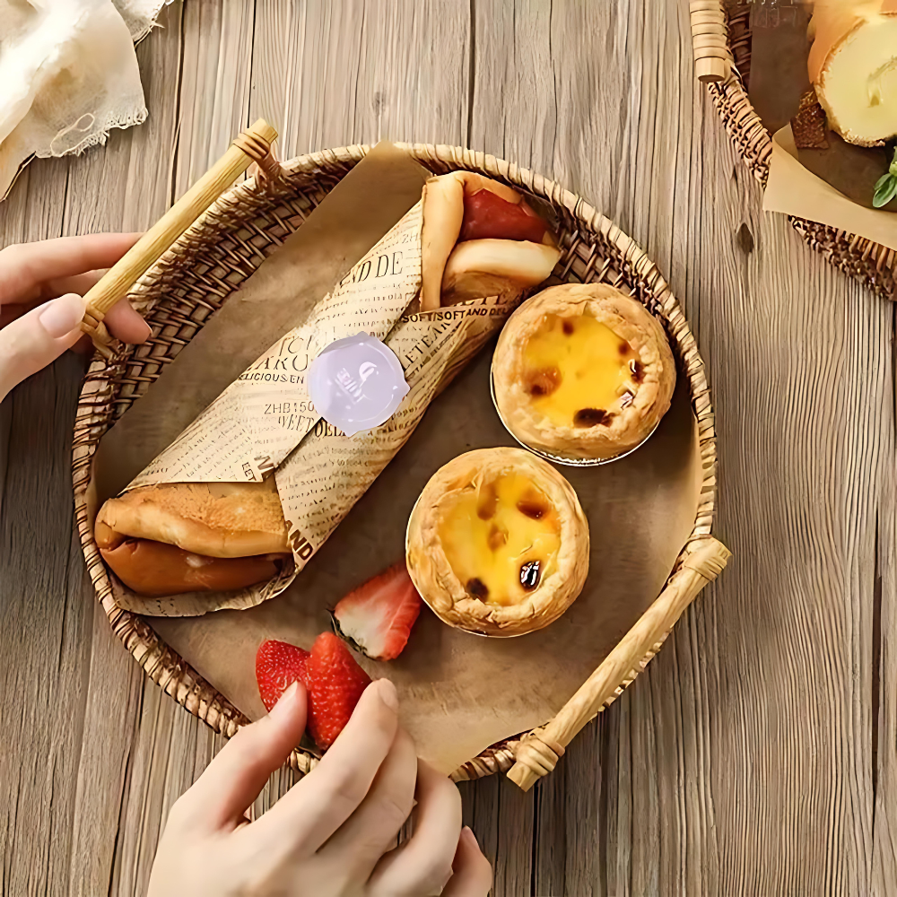 Woven Rattan Round Tray with Handles