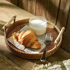 Woven Rattan Round Tray with Handles
