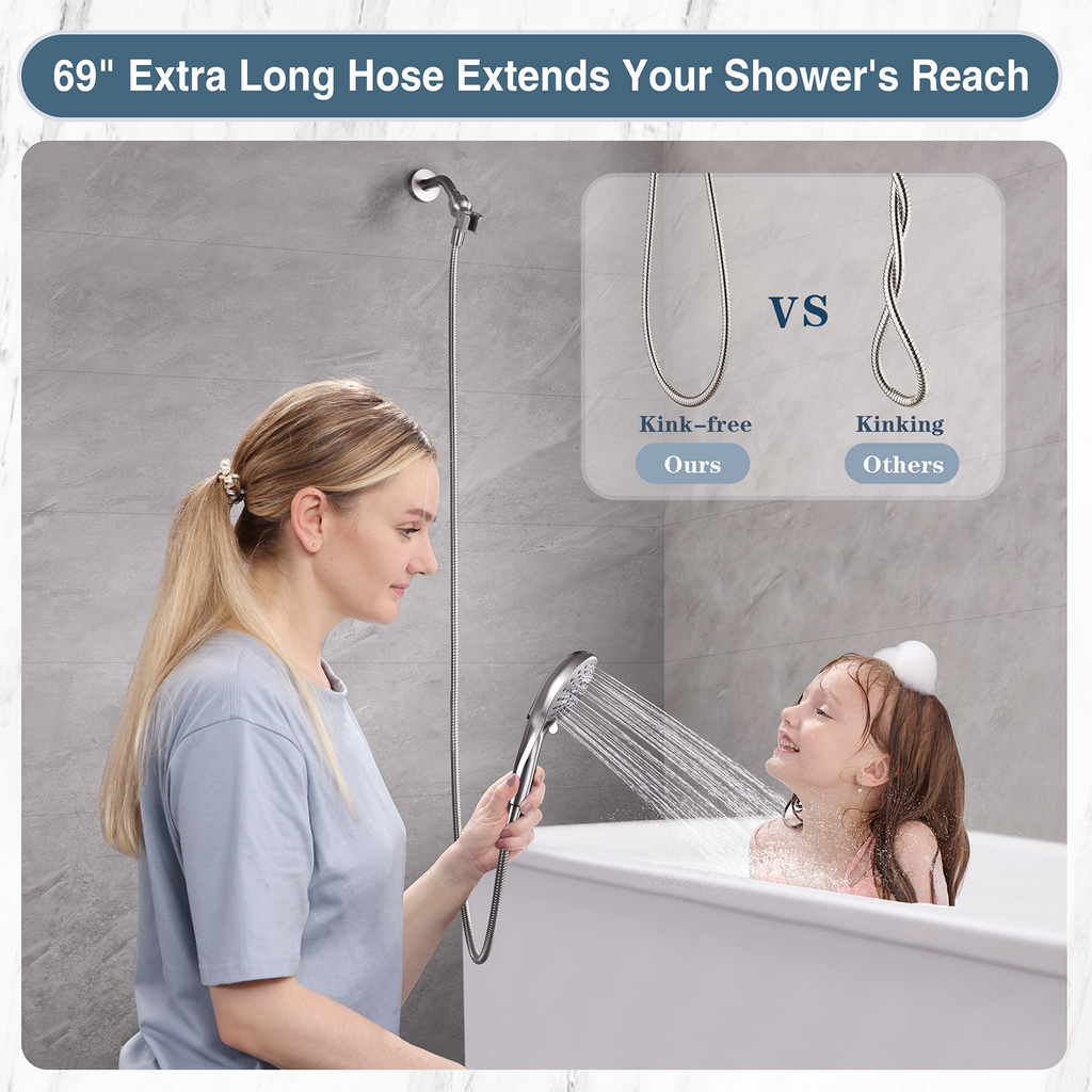 Handheld Shower Head, 9-Spray Showerhead with 69" Hose, Bracket