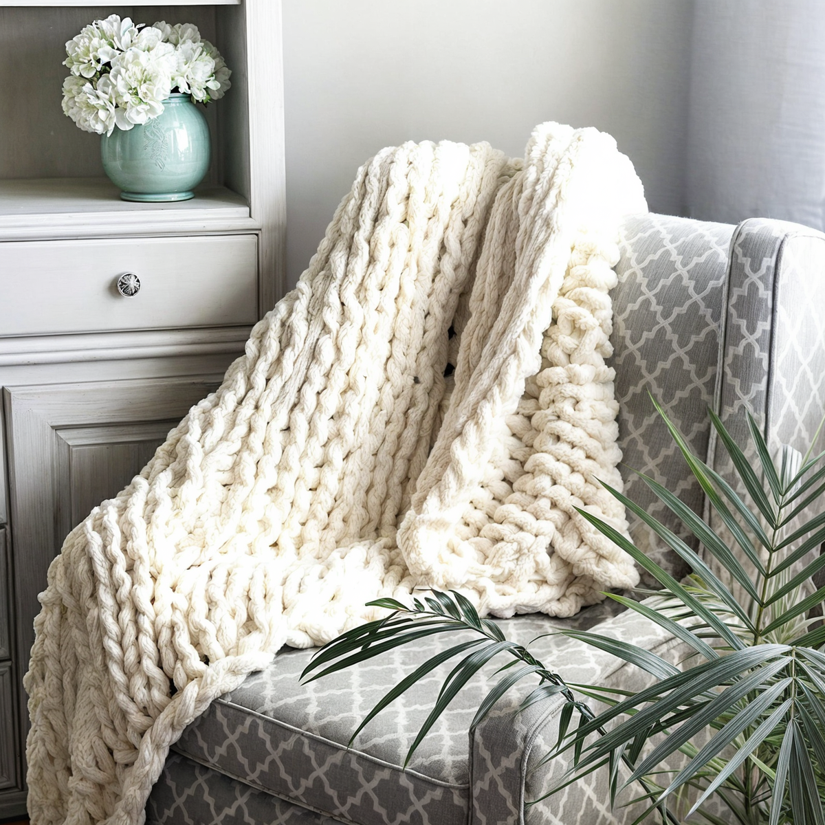 Handmade Chunky Knitted Blanket Microfiber