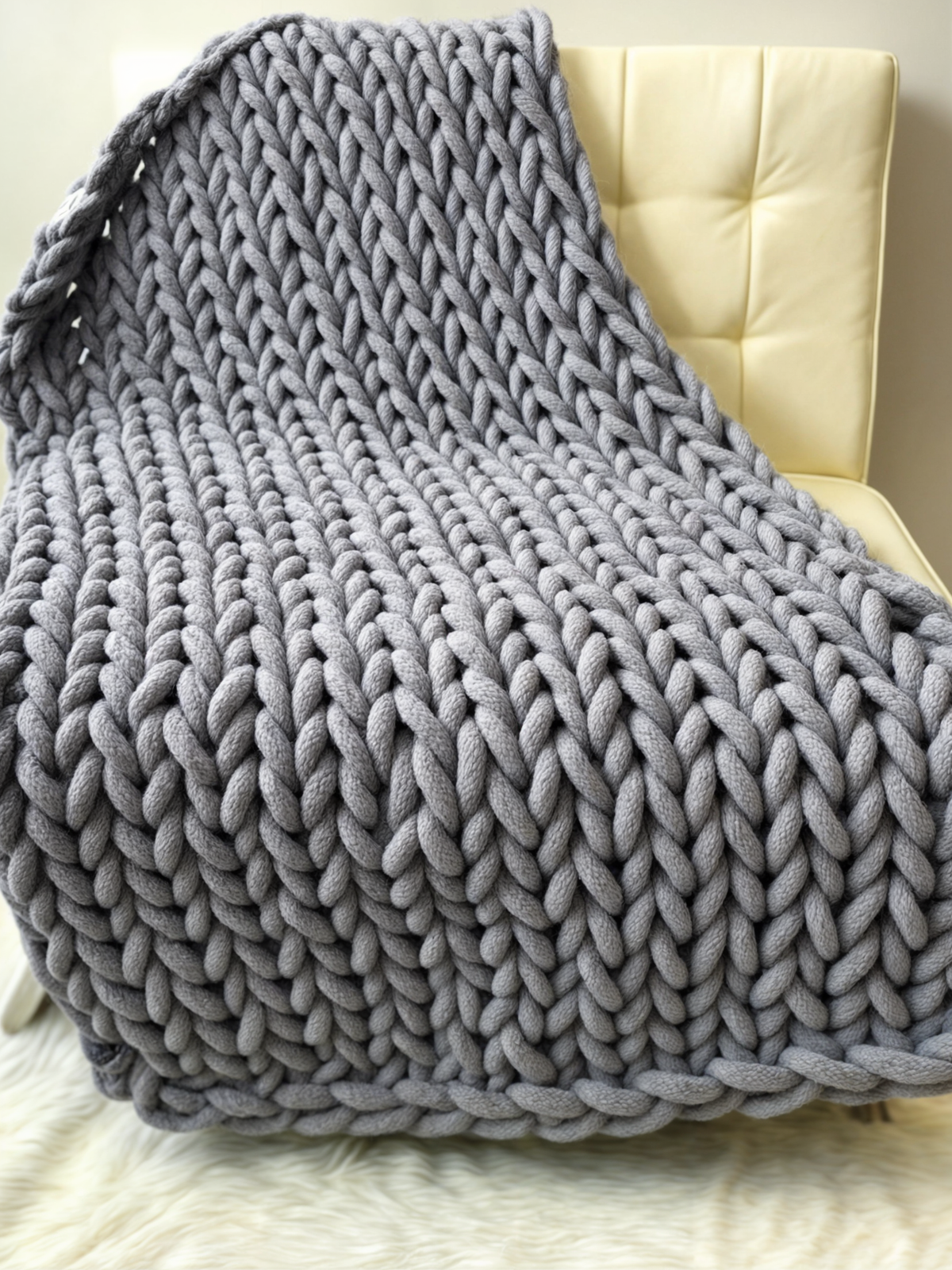 Handmade Chunky Knitted Blanket Microfiber
