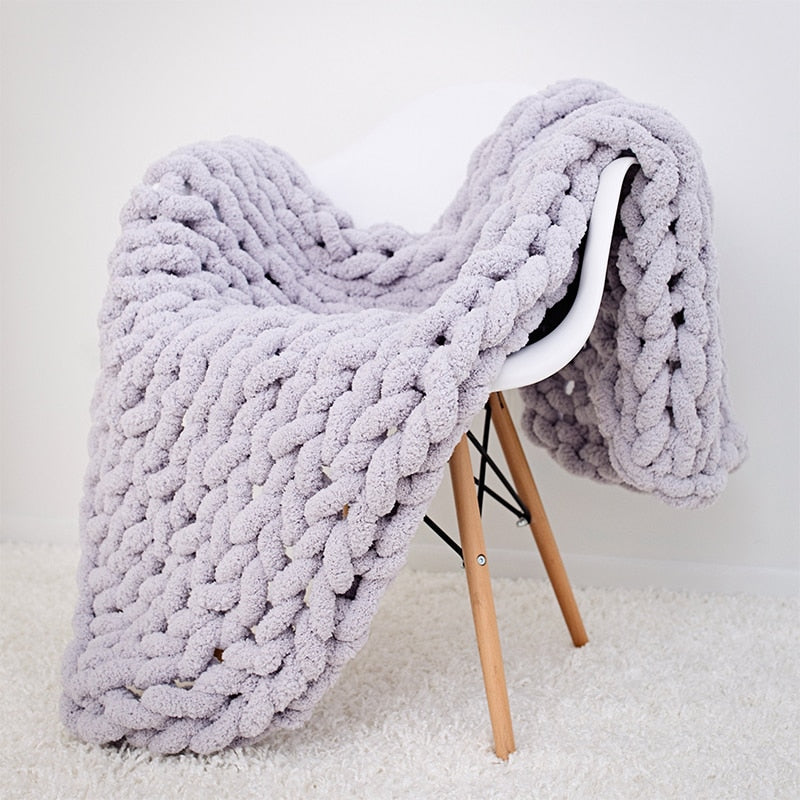 Handmade Chunky Knitted Blanket Microfiber