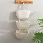 Hanging Basket Organizer with 3 Compartments and Door Hook for Vertical Storage