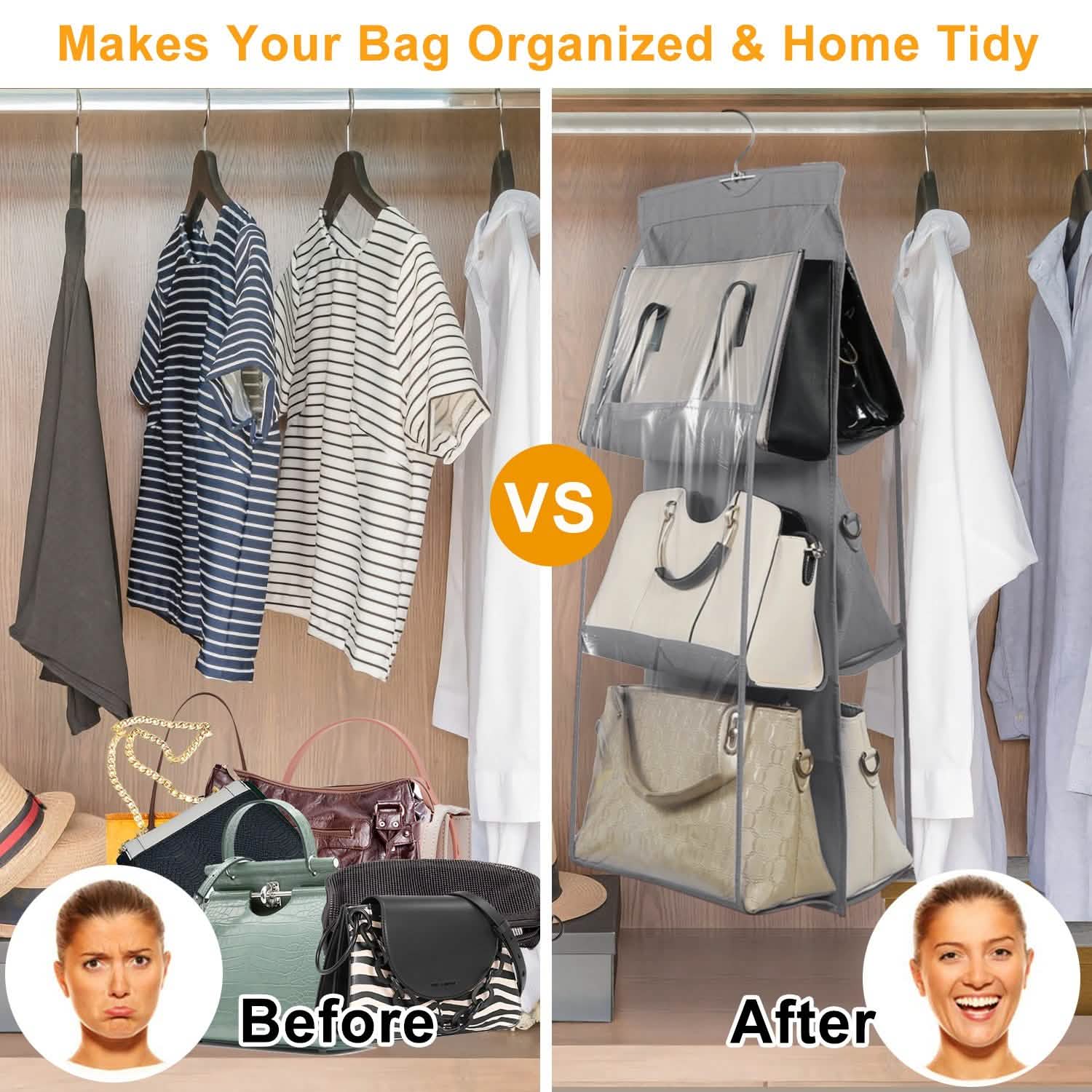 Hanging HandBag Organizer with 6 Pockets Closet Purse Storage