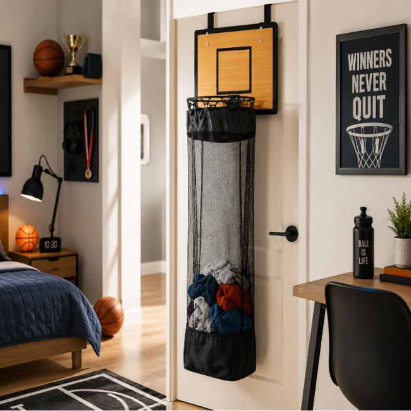 Hanging Storage Organizer | Basketball Hoop Design | For Laundry & Toys