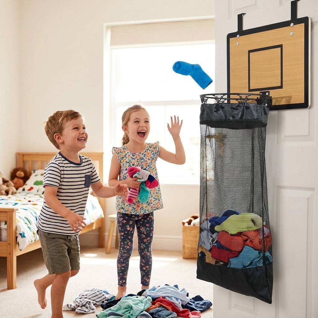 Hanging Storage Organizer | Basketball Hoop Design | For Laundry & Toys