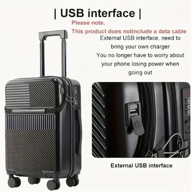 Carry-On Luggage with Drink Holder, USB, and TSA Lock
