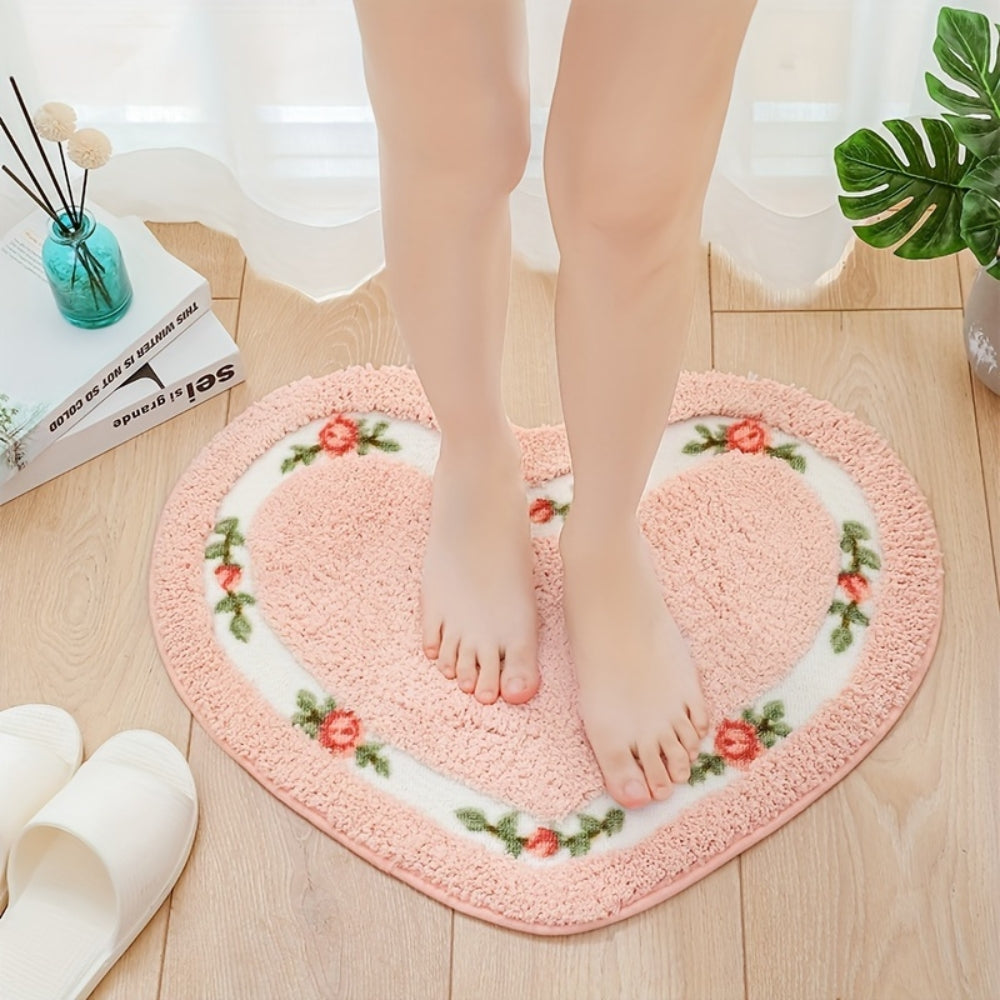 Heart-Shaped Floral Accent Rug