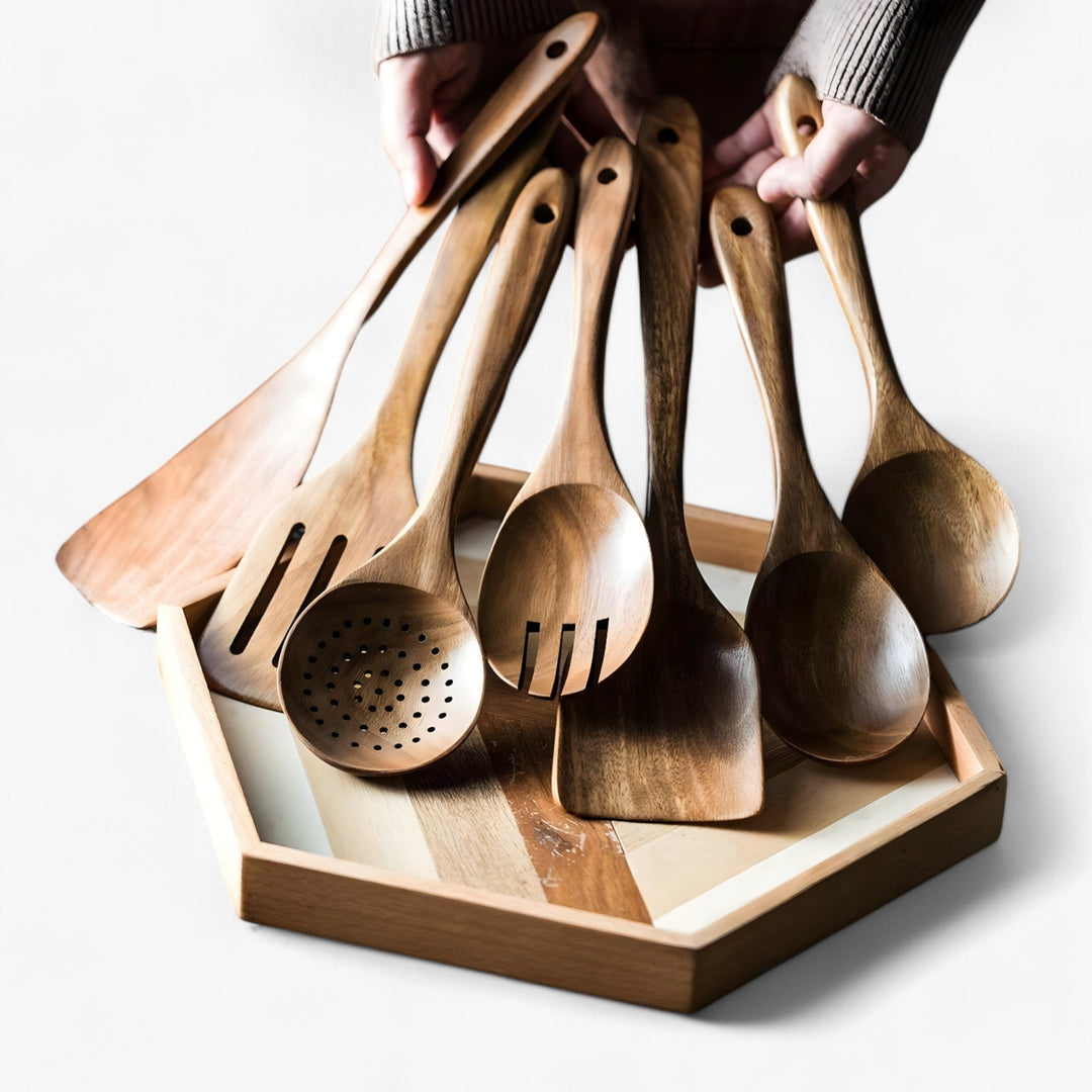 Heat-Resistant Wooden Kitchen Utensil Set