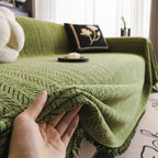 Herringbone Chenille Throw with Tassels for Furniture