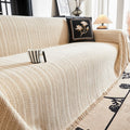 Herringbone Chenille Throw with Tassels for Furniture