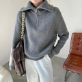 High Neck Zip Sweater 1/4 Long Sleeves Women