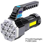 COB 7 LED Handheld Flashlight - Rechargeable, Portable, and Water-Resistant with USB Charging