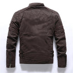Faux Leather Stand-Up Collar Jacket for Motorcyclists