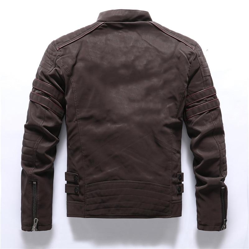 Faux Leather Stand-Up Collar Jacket for Motorcyclists