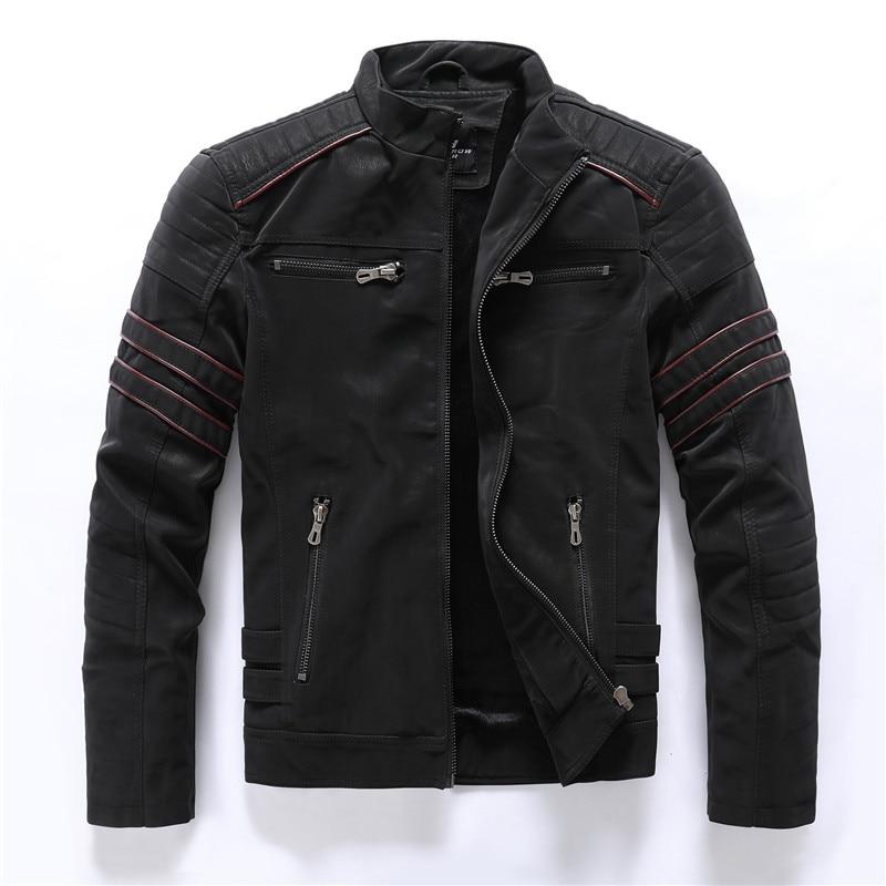 Faux Leather Stand-Up Collar Jacket for Motorcyclists