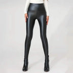 High Waisted Faux PU Leather Plush Lined Elastic Slim Leggings