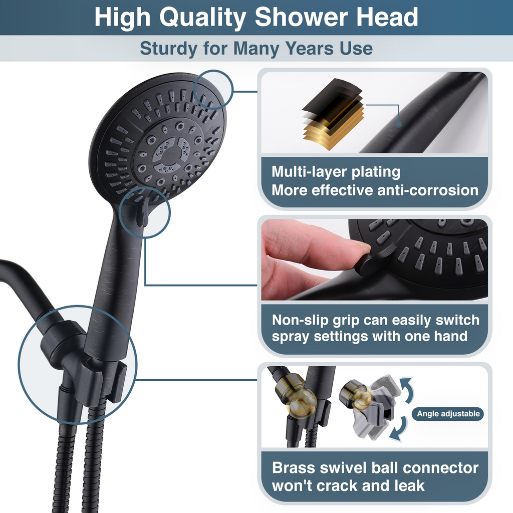9-Spray Handheld Shower Head Set with Hose and Shower Arm Mount