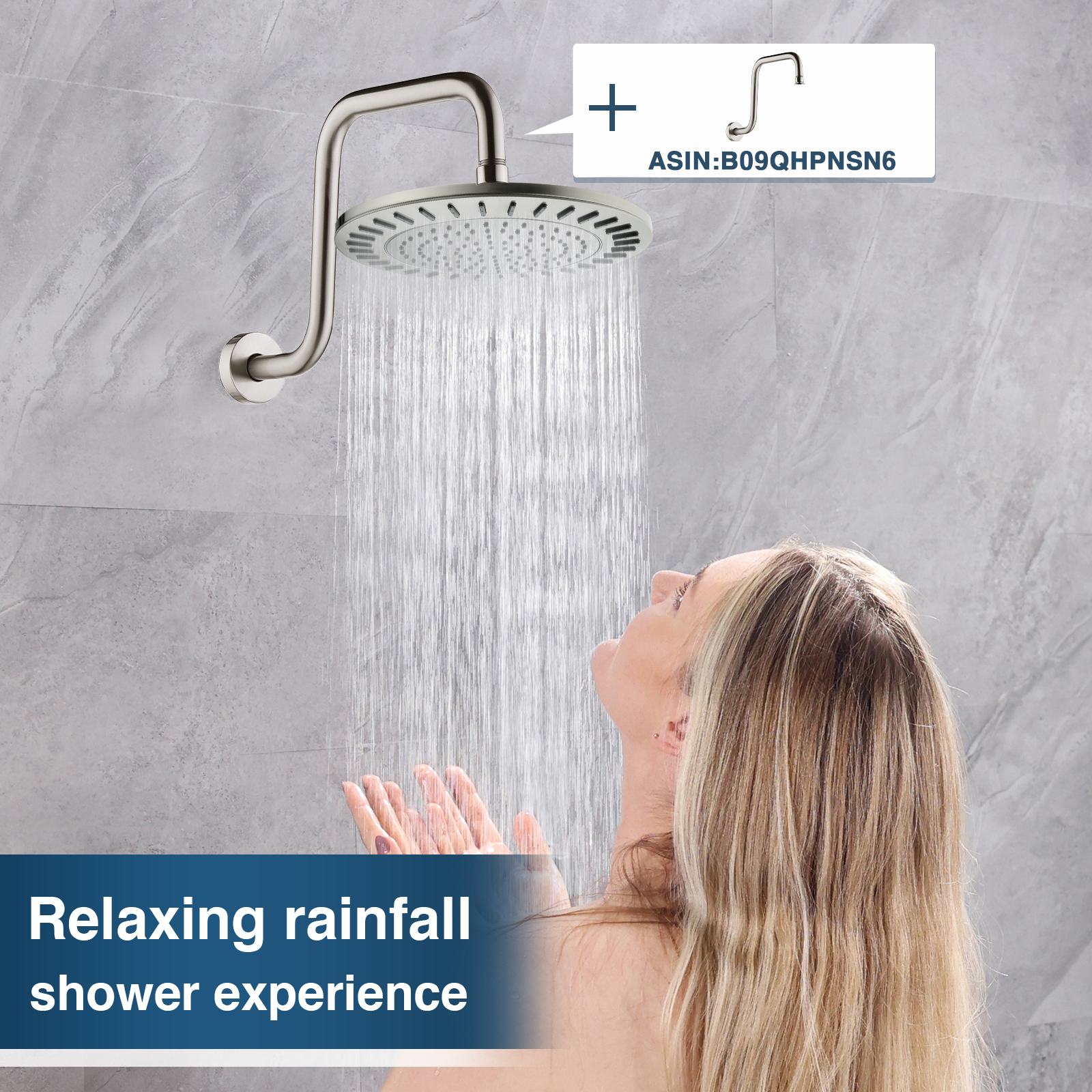 Bright Showers Waterfall Shower Head with Adjustable Angle and Anti-clogging Silicone Nozzles,9 inch