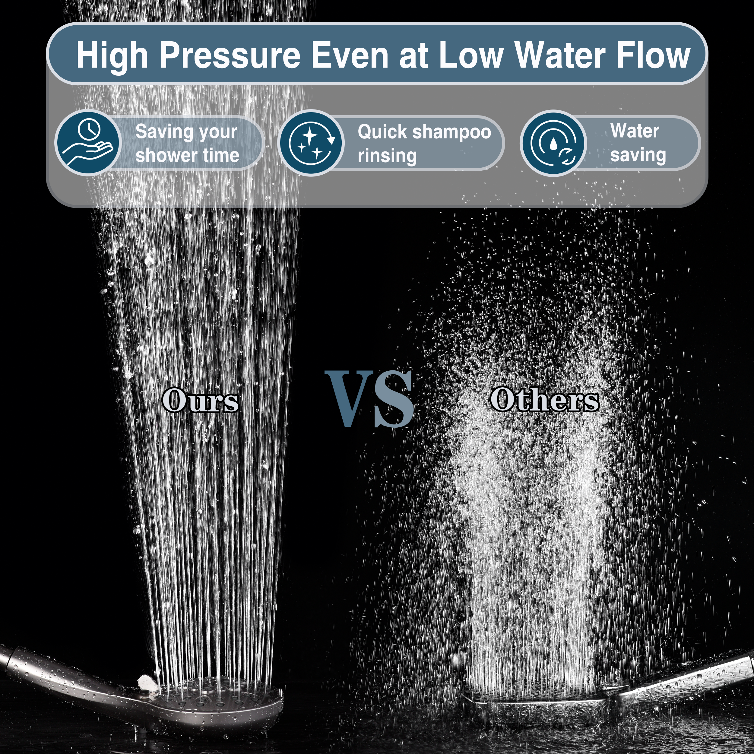 Handheld Shower Head, 9-Spray Showerhead with 69" Hose, Bracket