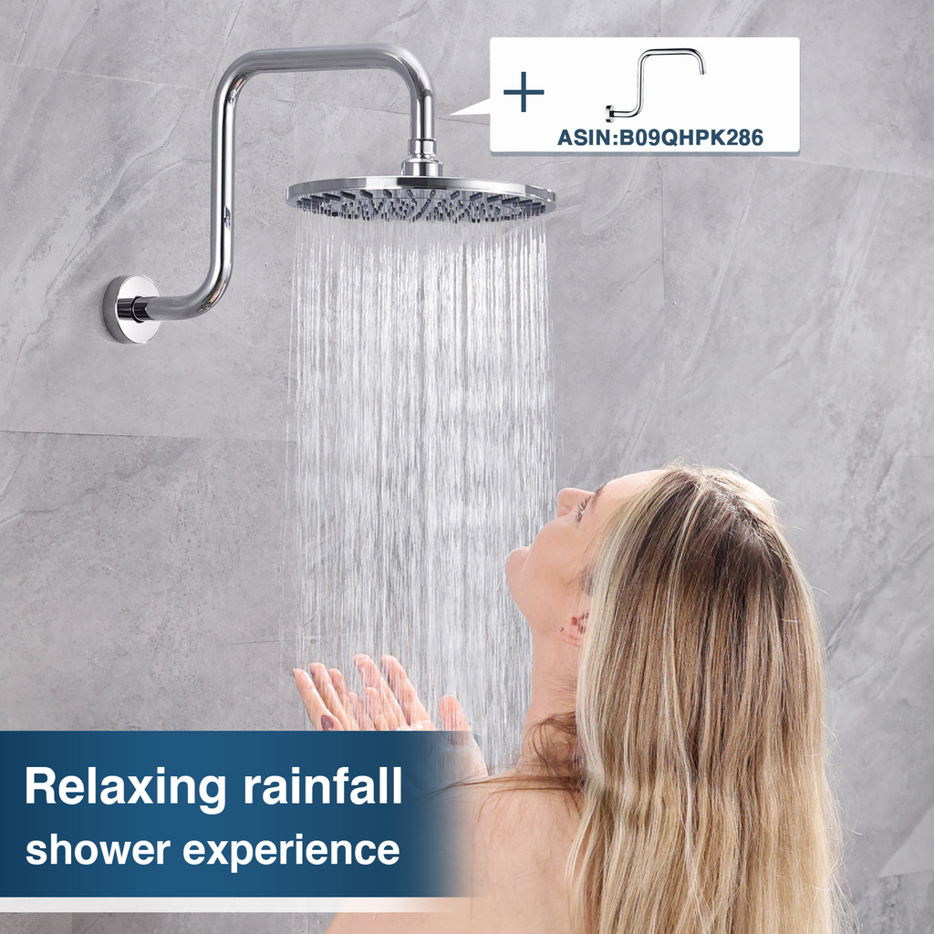 Bright Showers Waterfall Shower Head with Adjustable Angle and Anti-clogging Silicone Nozzles,9 inch