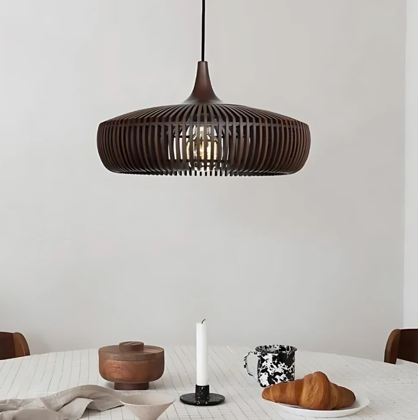 Solid Wood Slatted Pendant Light - Japandi Style